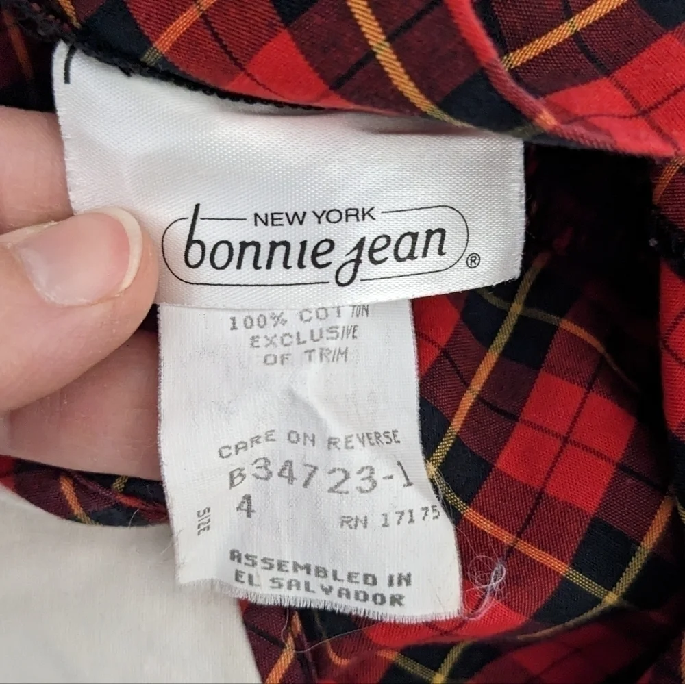 Vintage Bonnie Jean Flower Rose Plaid Dress 4